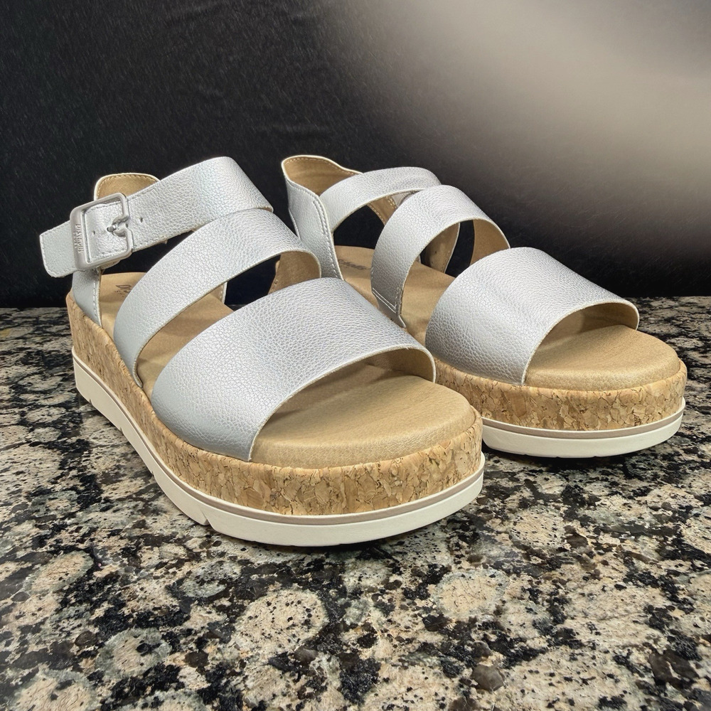 Dr. Scholl's Women's Once Twice Espadrille Platform Wedge Sandal 8M silver - Picture 3 of 11